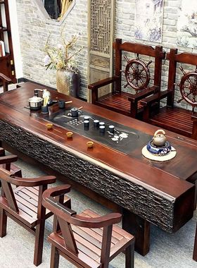 老船木茶桌椅组合新中式实木功夫泡茶台家用茶几1米8茶具套装一体