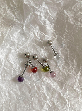 夏天清新通透锆石圆形耳钉钛钢耳骨钉高级感耳饰多耳洞螺丝拧扣