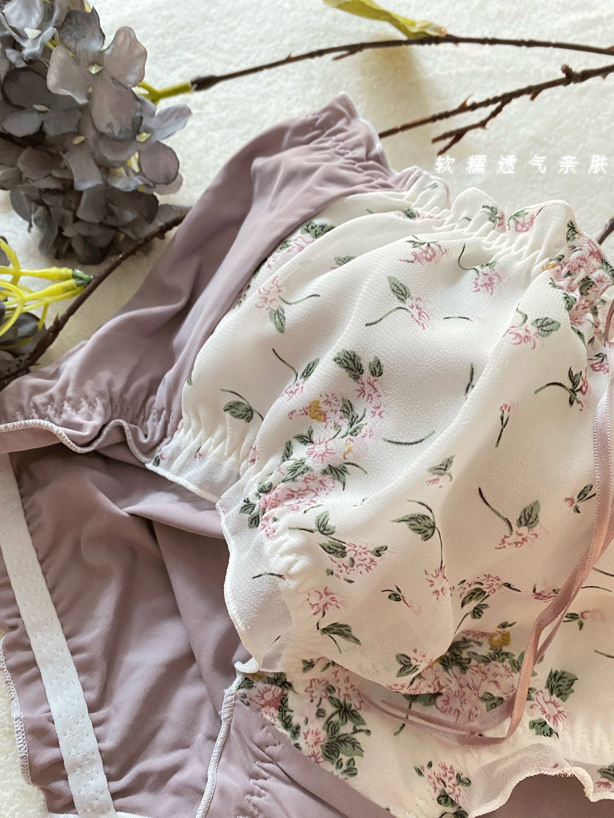 高腰蝴蝶结碎花三角内裤