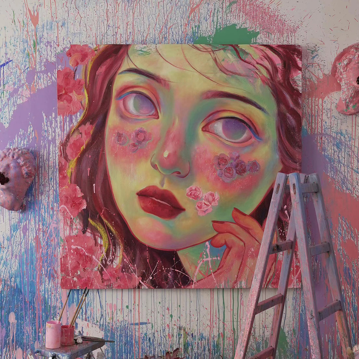 赵小黎油画小众潮流艺术装饰画粉色少女ins风房间欧式复古挂画