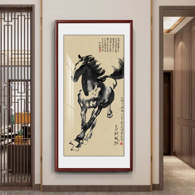 徐悲鸿马画像挂画八骏图装饰画马到成功办公室奔马玄关客厅装饰画