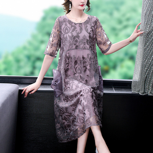 RM4945#重工刺绣连衣裙夏季新款设计感大口袋复古气质绣花过膝奢华长裙