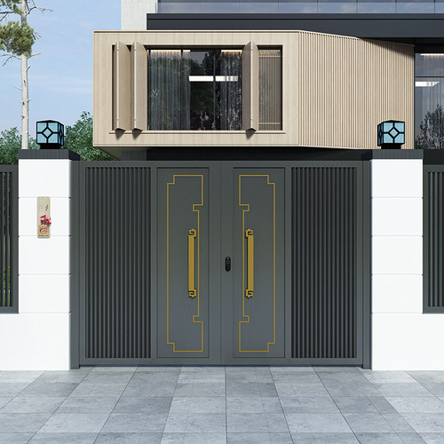 现代轻奢别墅庭院门农村自建房双开门不锈钢烤漆定制单双门大门