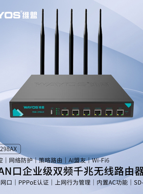 WAYOS维盟FBM-298AX多WAN口智能QOS上网行为管理PPPoE认证AI出租屋酒店商用wifi6双频5G千兆企业级无线路由器