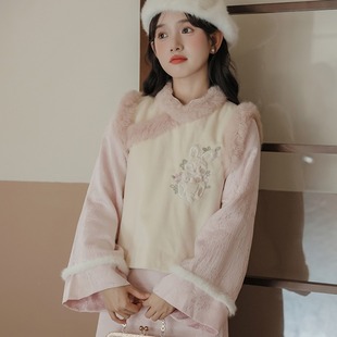 拜年旗袍秋冬款订婚服中国风马甲冬季套装国风新年战袍新中式冬装