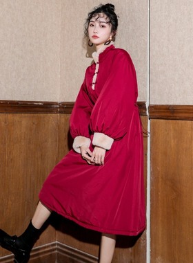 新年战袍新中式过年中国风女装2025新款中式棉服连衣裙红色拜年服