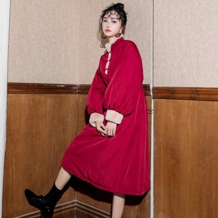 新年战袍新中式过年中国风女装2025新款中式棉服连衣裙红色拜年服