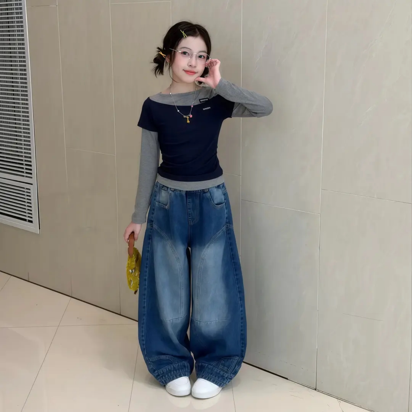 女童2026春秋韩版潮牛仔套装
