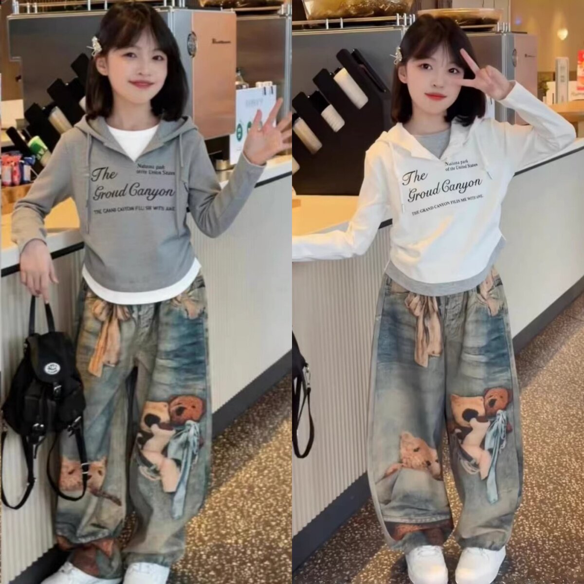 假两件打底+小熊裤子
