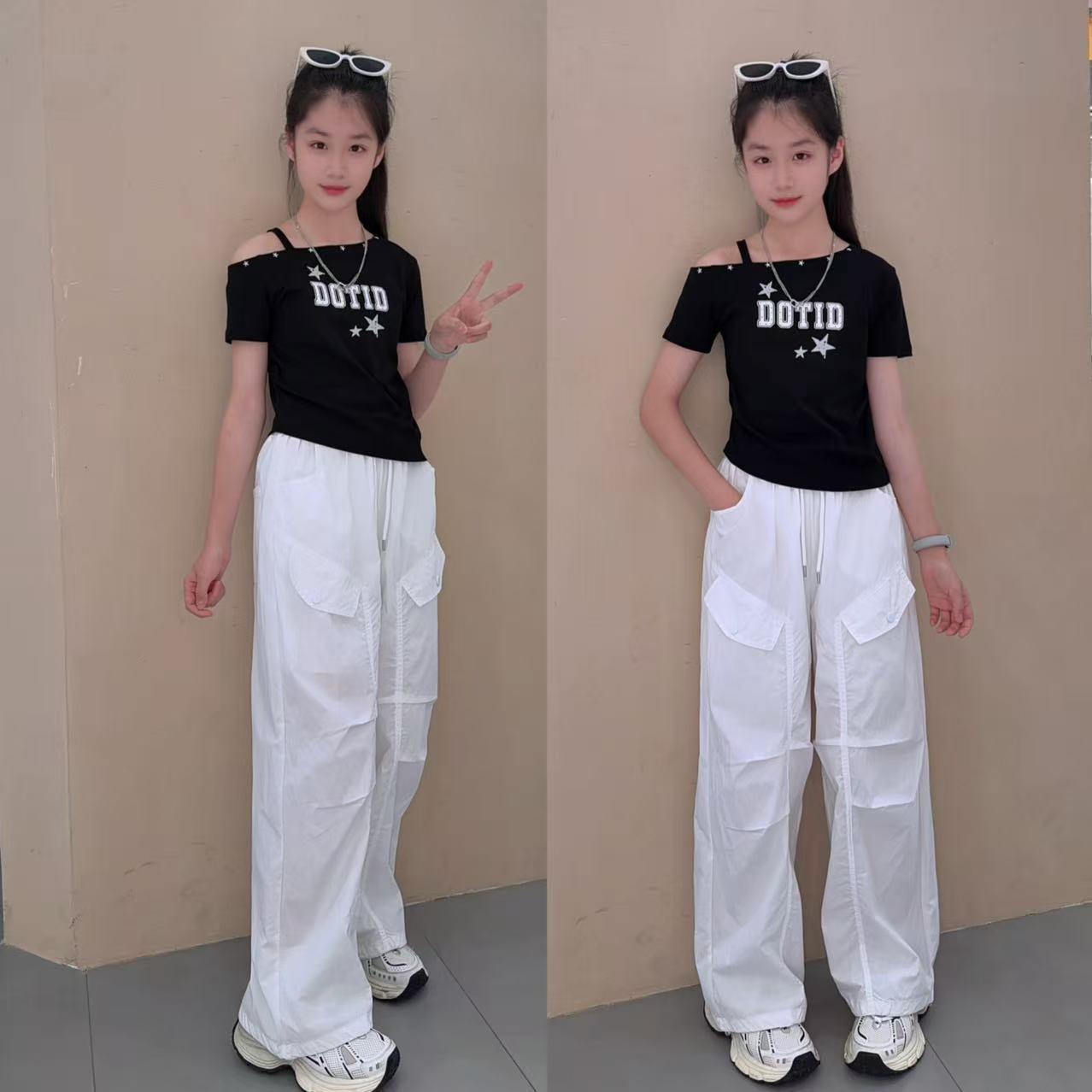 女童夏季薄款工装束脚显瘦套装