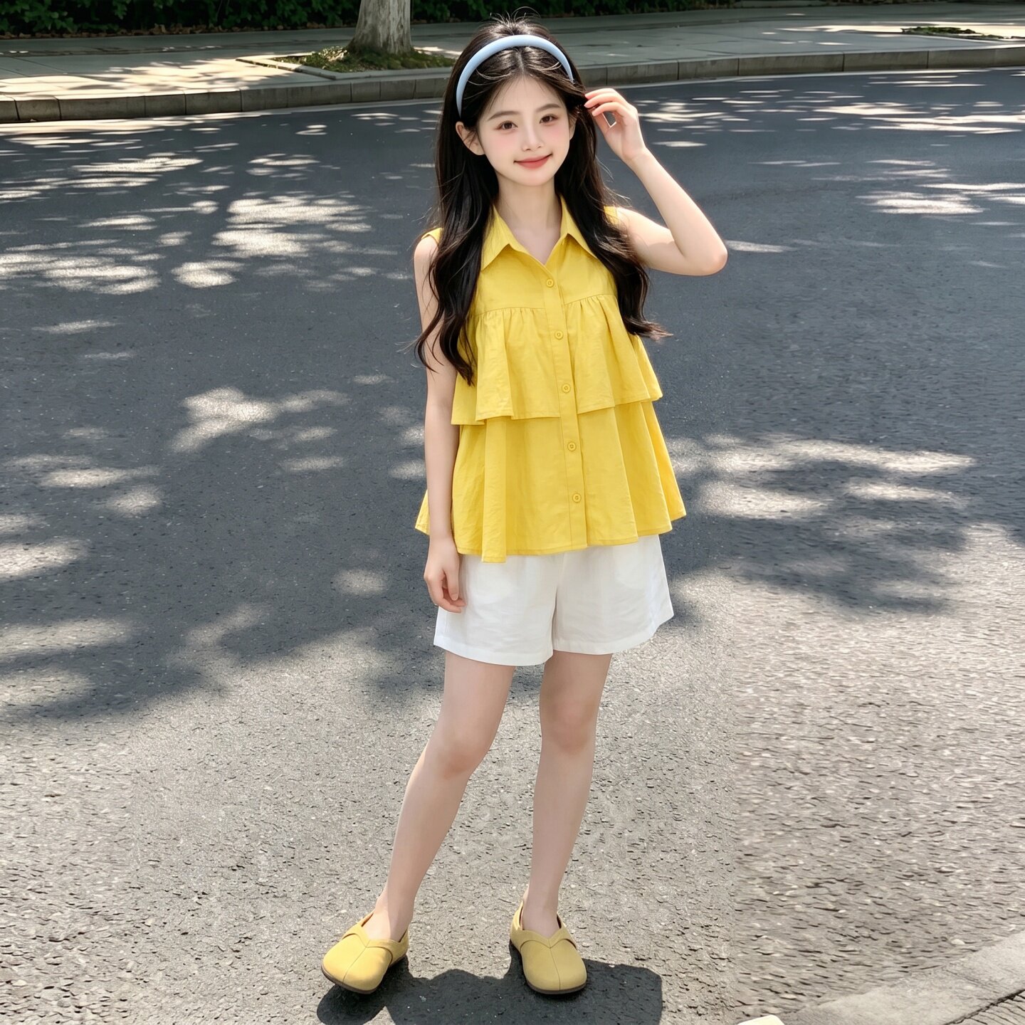 夏季女童韩系娃娃衫短裤两件套