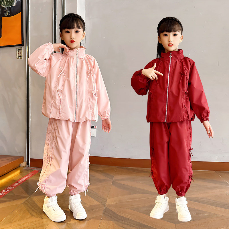 女童春秋蝴蝶结冲锋衣两件套