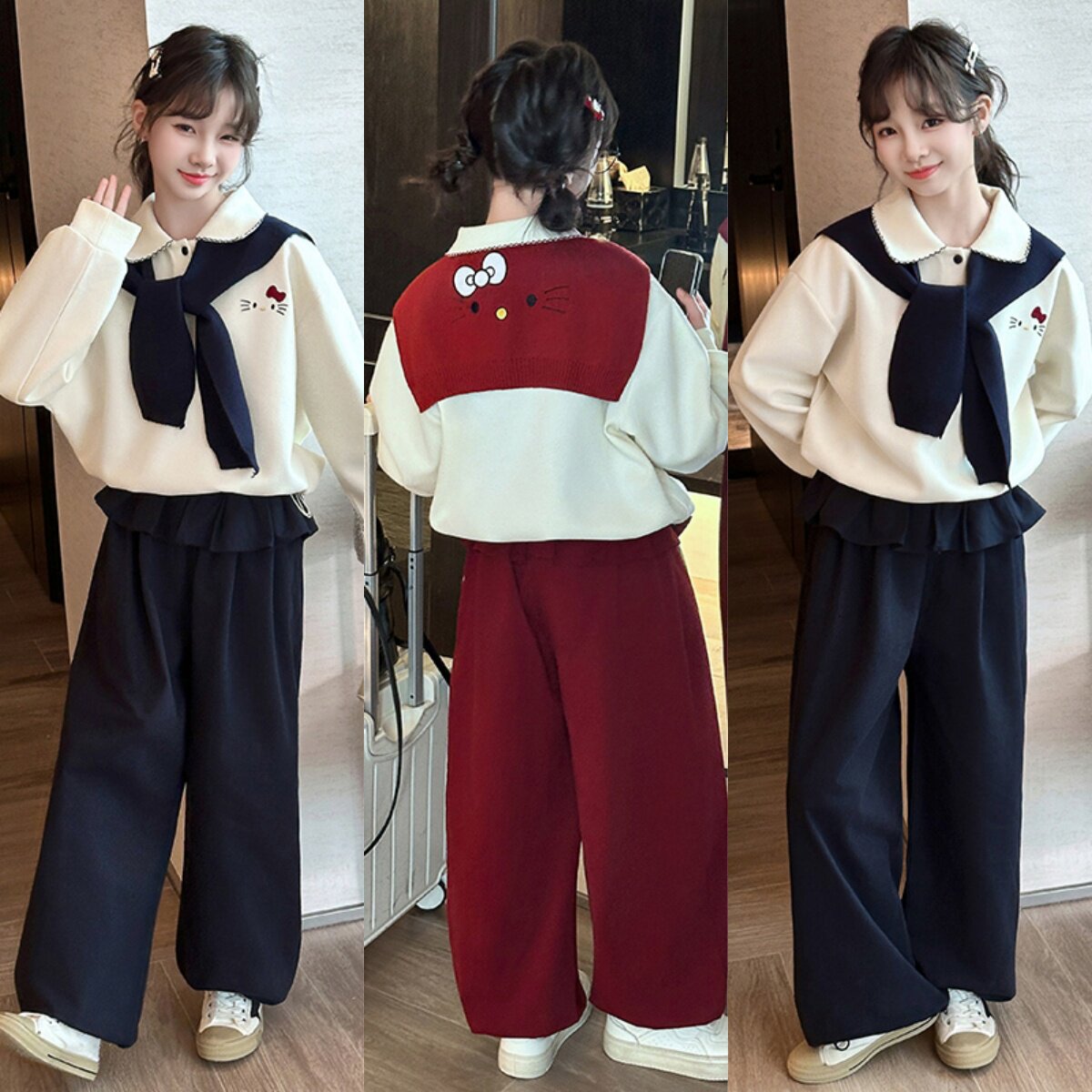 女童春秋韩版休闲卫衣套装新款卡通儿童两件套女孩百搭宽松学生潮