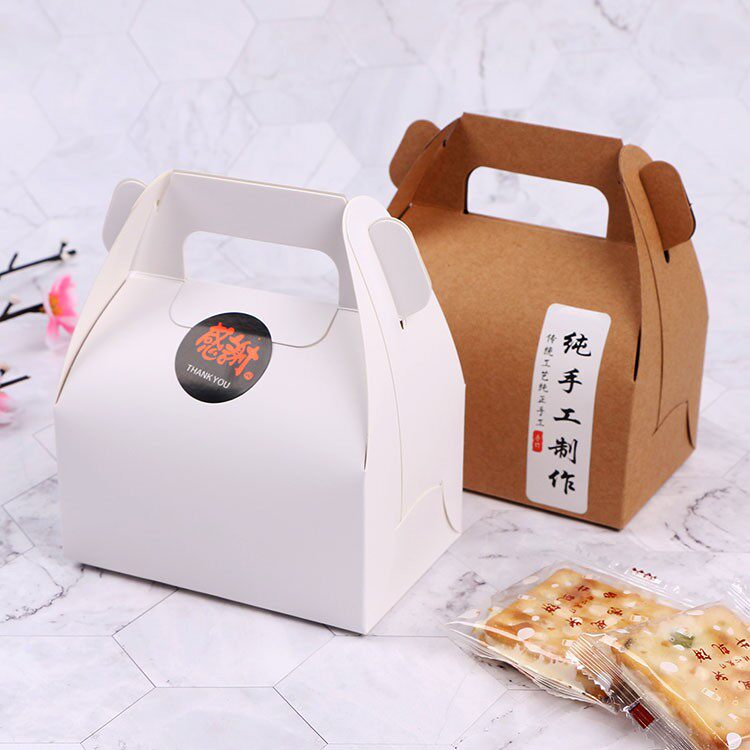 牛皮小号手提切块甜品白色慕斯盒图片