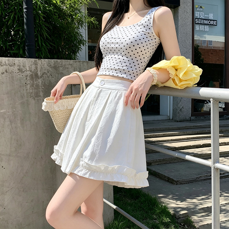 实拍速干短裤2026春夏季新款高腰显瘦百褶花边木耳边阔腿休闲裤子
