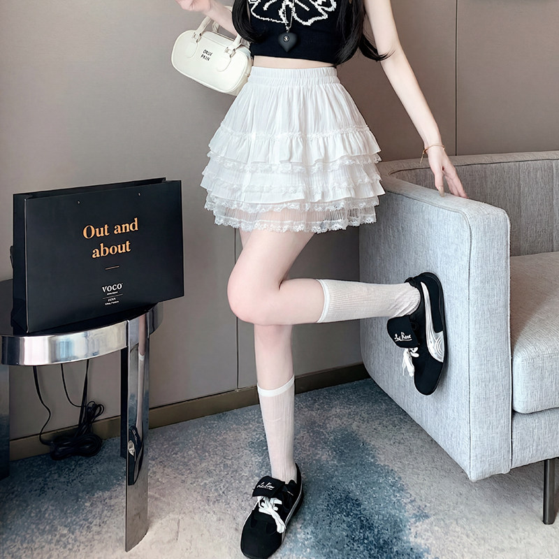 实拍 蕾丝花边裙女2026夏季新款蓬蓬短裙蛋糕裙半身裙a字裙子