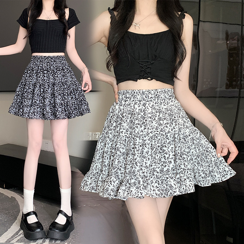 实拍 法式拼接碎花裙子女2026新款夏装休闲雪纺裙显瘦蓬蓬半身裙