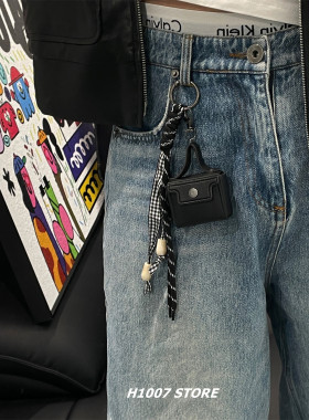 棕色耳机包编绳男款裤链女嘻哈风小众设计感牛仔裤工装裤挂链包挂