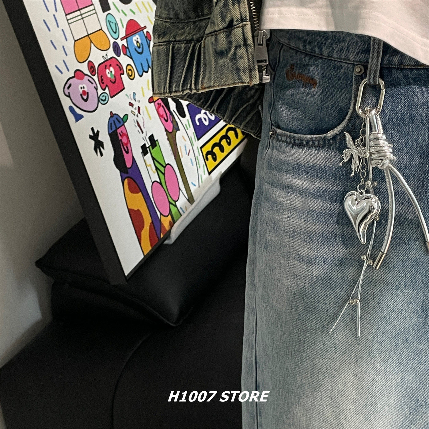 银色爱心锡纸蝴蝶包挂饰男裤链女包挂件