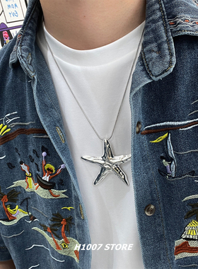 甜酷风辣妹海星长款度假风男项链女银色毛衣链小众设计高级感配饰