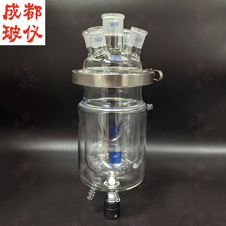 法培牌 双层筒形圆底五口反应器瓶 250ml~2万ml 四氟芯放料阀门