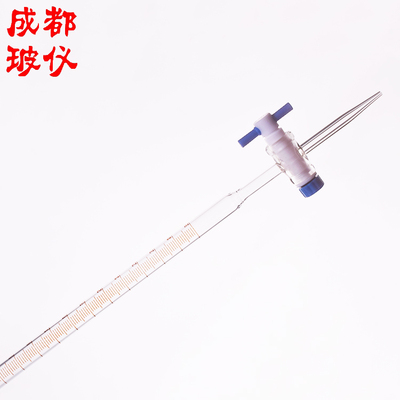 成都玻仪 白色四氟酸式滴定管A级 10ml/25ml/50ml 高硼硅酸碱通用