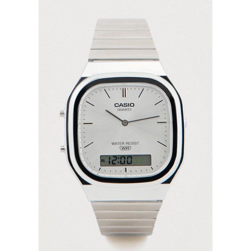 代购卡西欧男士腕表计时夜光闹钟日期金属钢带银色防水商务休闲