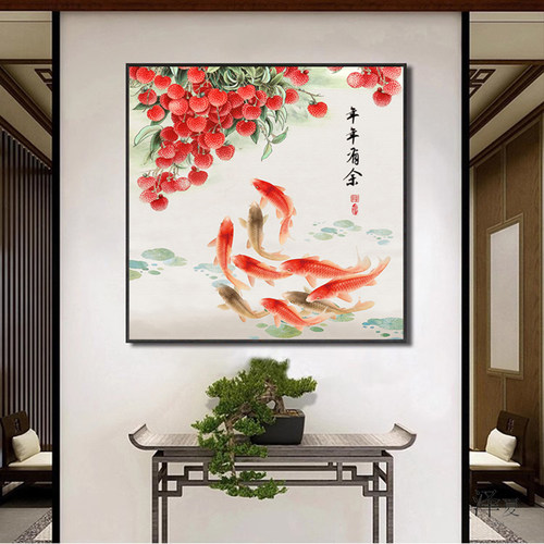 2024新款九鱼图十字绣线绣年年有余客厅卧室新中式手工刺绣满绣