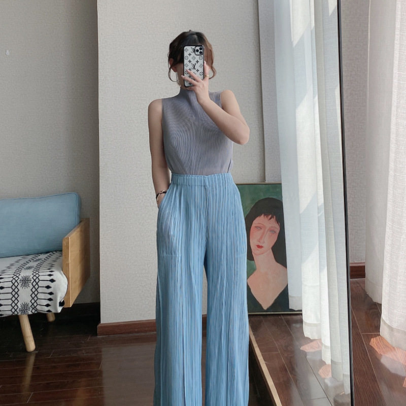 三宅褶皱 看看のPLEATS 新款褶皱阔腿裤开叉高腰垂感长款休闲裤子