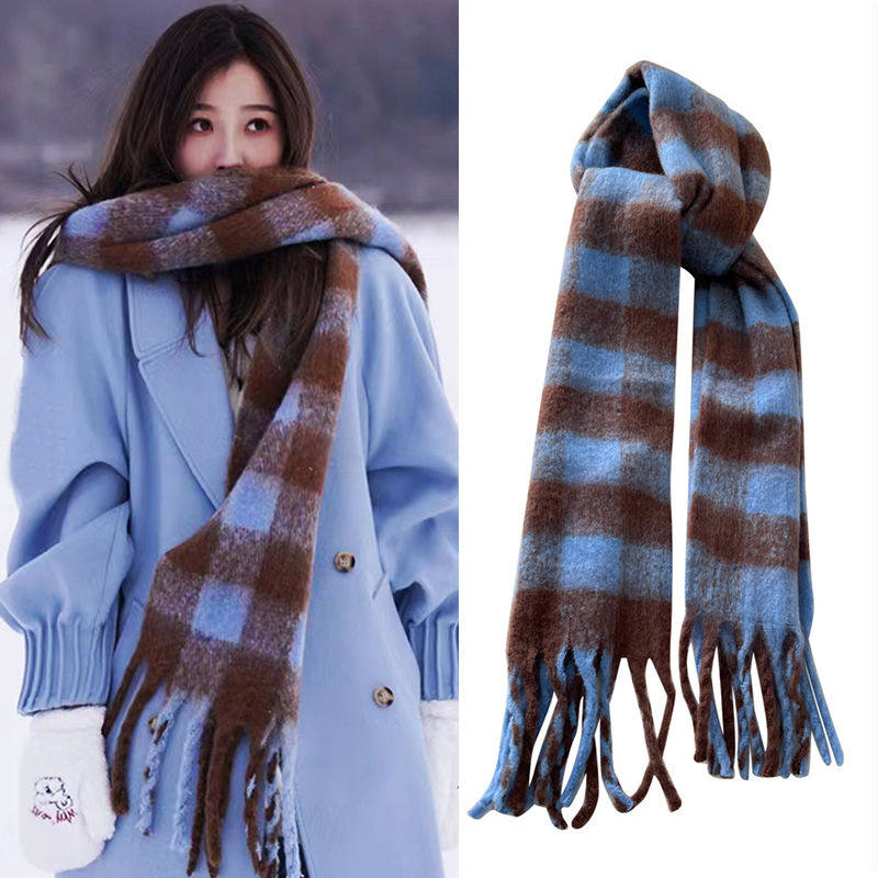 星芭莎 2025秋冬季虞书欣同款软糯百搭舒适保暖围脖格子围巾女士