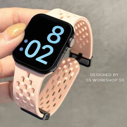 适用苹果手表S9磁吸表带硅胶透气iwatch87SE折叠扣华强北运动腕带