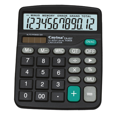 837太阳能电池12位数办公用学生计算器无语音