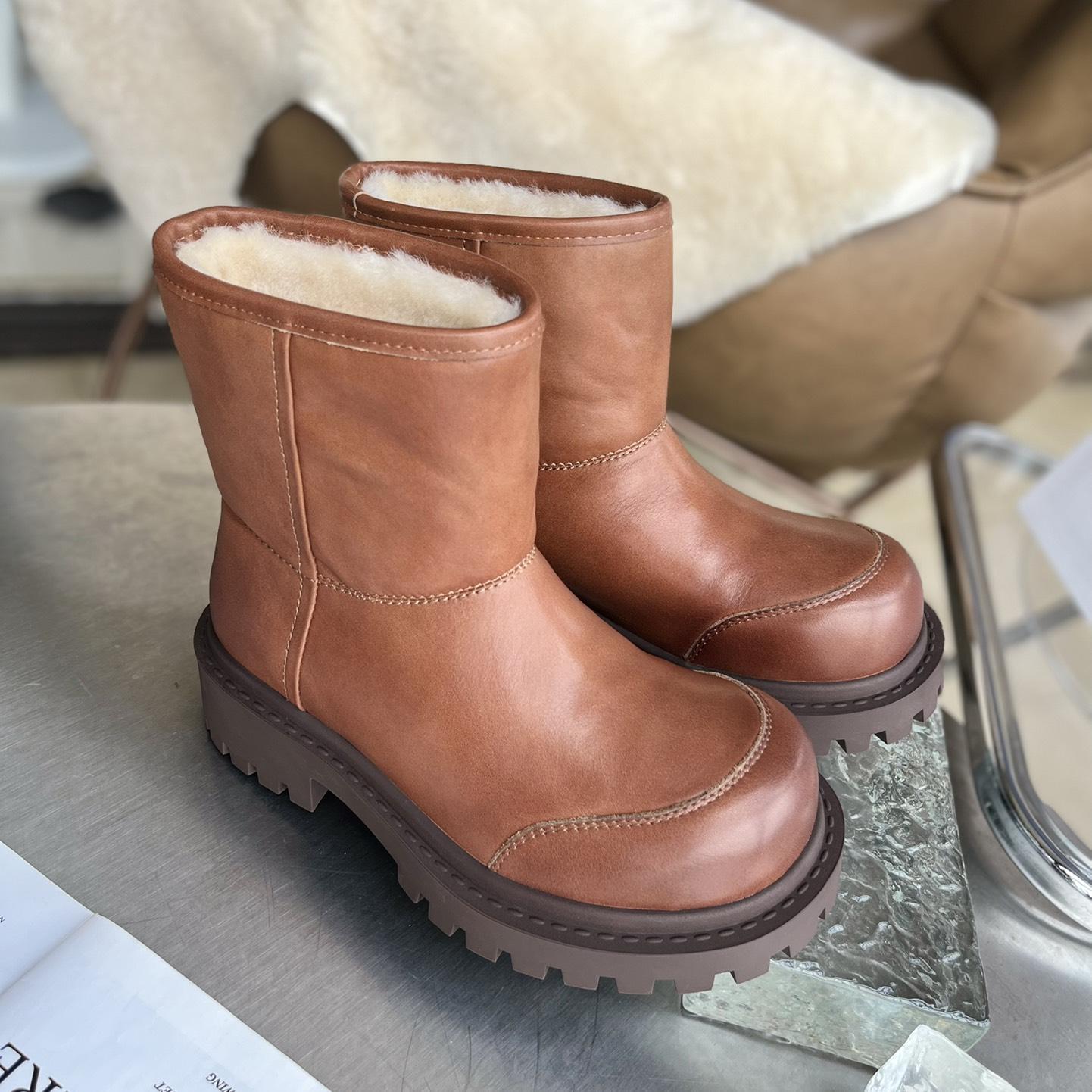 欧洲站真皮擦色羊毛烟筒靴