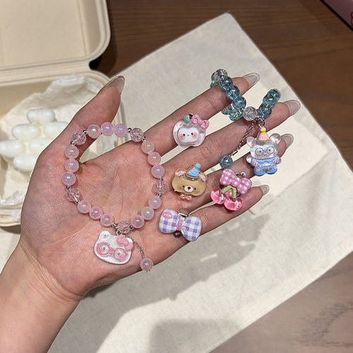 新款可爱儿童手链耳钉套装女童卡通配饰戒指串珠手环耳夹套装饰品