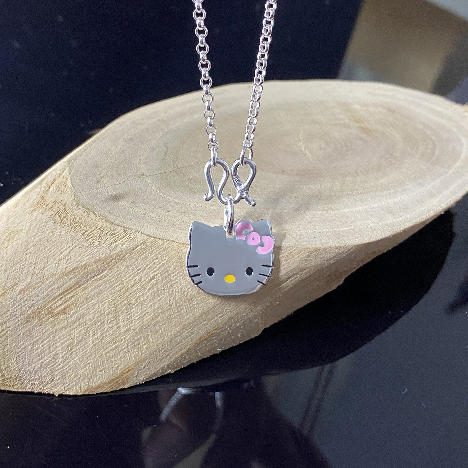 定制宝宝银项链女999纯银刻字kitty凯蒂猫新生婴儿童小男孩锁骨链