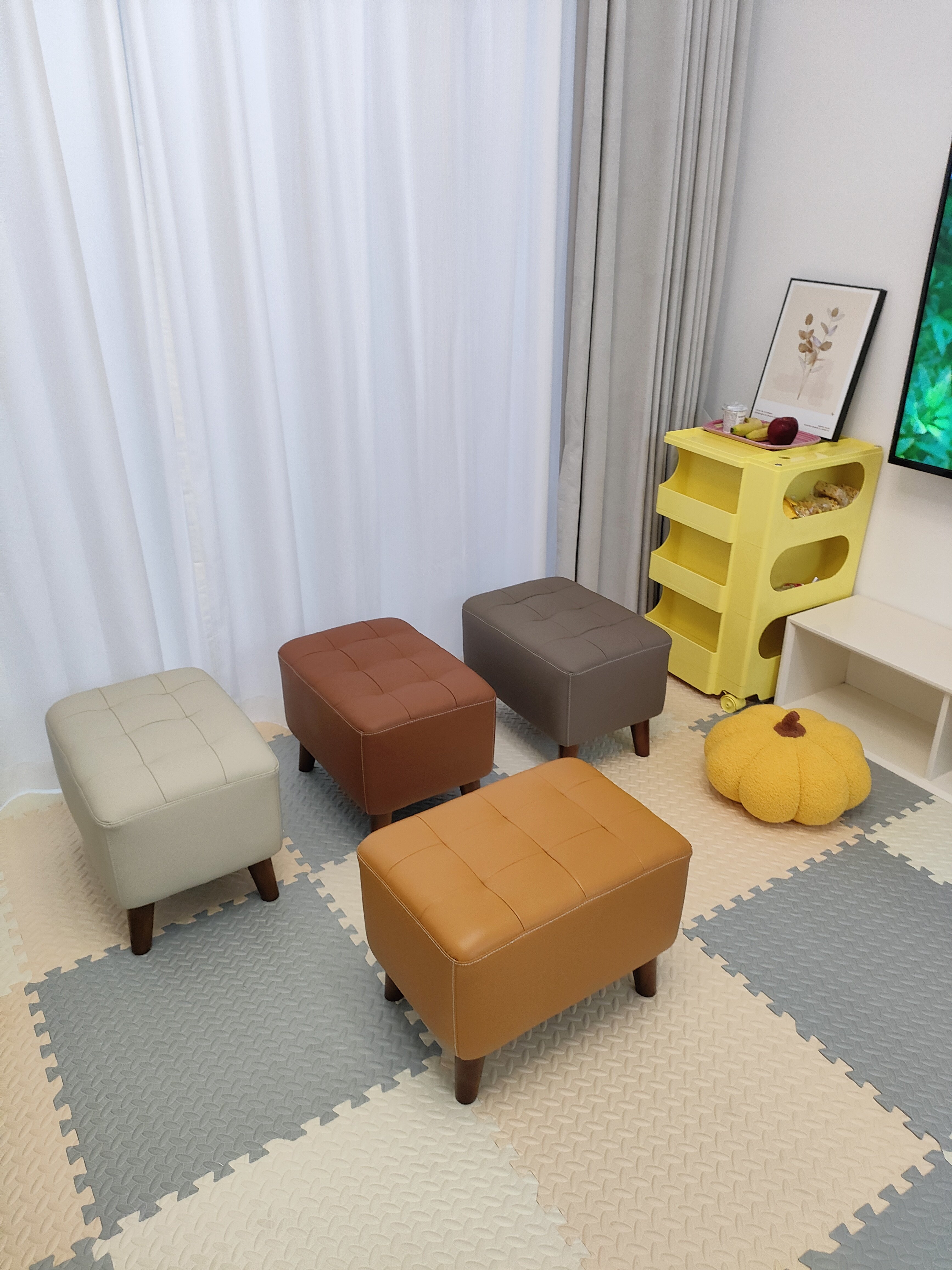 罗伊真皮长方形门口换鞋凳头层牛皮沙发凳搁脚凳实木化妆凳小皮凳