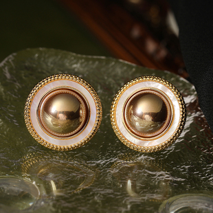 高级感贝壳纹理边宽珍珠银针耳环女 法式 FRENCH 轻度定制