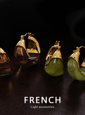 FRENCH耳环耳饰女2025新款高级感绿色耳圈爆款轻奢耳扣设计感小众