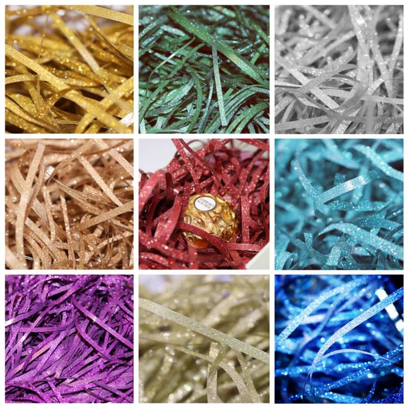 圣诞闪光金葱拉菲草 烫银礼品包装盒填充物结婚饰喜糖盒diy碎纸丝