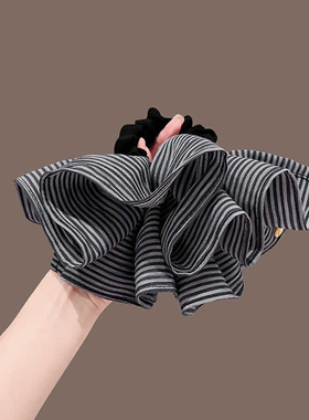 卡雪韩系灰色条纹大肠发圈女高级感丸子头超大号发饰头绳裙摆发绳