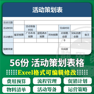 营销活动策划运营计划表流程清单物料报价费用预算EXCEL表格模板