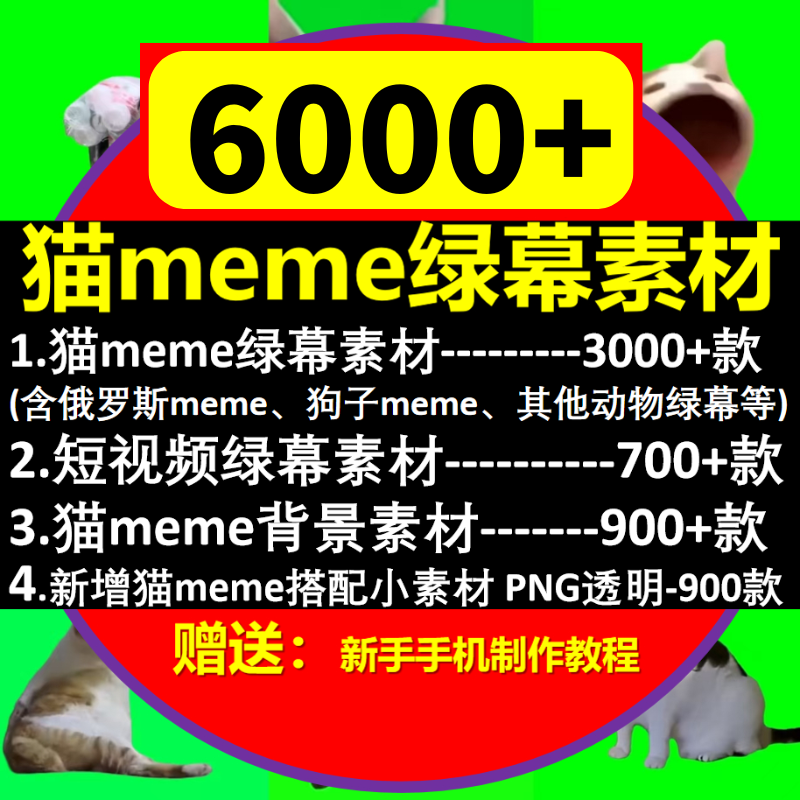 抖音搞笑猫meme猫咪跳舞尖叫小猫背景pr影视后期绿幕特效抠像素材