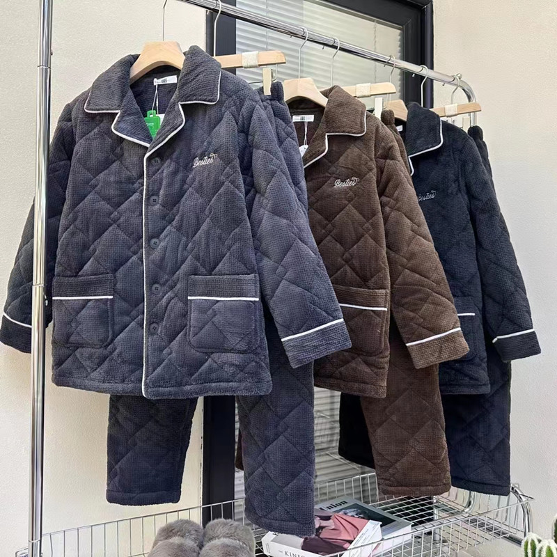 佰伦世家睡衣男士冬季棉衣新品2023牛奶绒家居服夹棉套装加厚大码