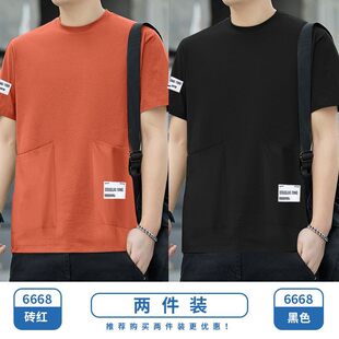 打底衫 2026夏季 宽松百搭休闲上衣半袖 t恤男士 纯棉多口袋大码 短袖