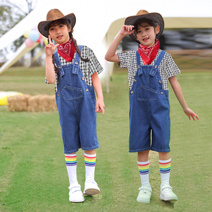 儿童舞蹈服幼儿园爵士舞西部牛仔六一背带裤 牛仔很忙演出服装 表演