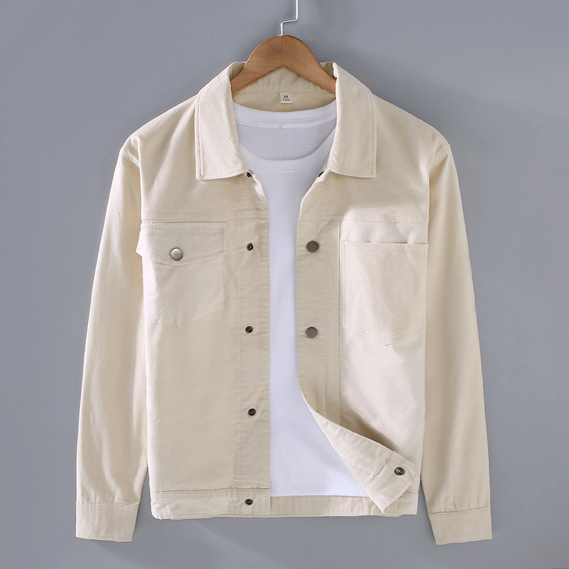 新款免烫抗皱日系工装风翻领夹克男宽松休闲百搭商务外套潮流