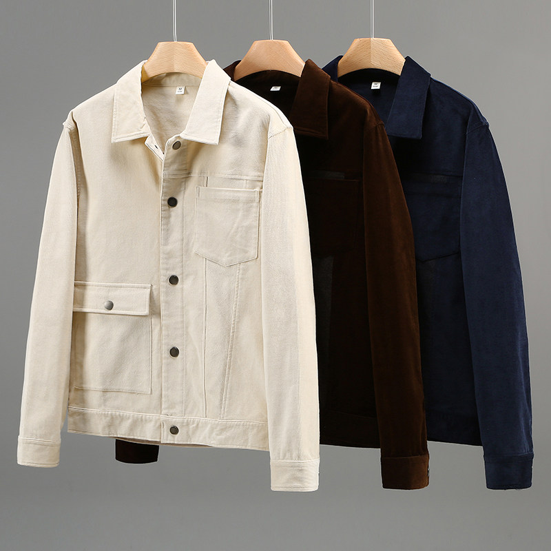 新款免烫抗皱日系工装风翻领夹克男灯芯绒百搭外套高级感