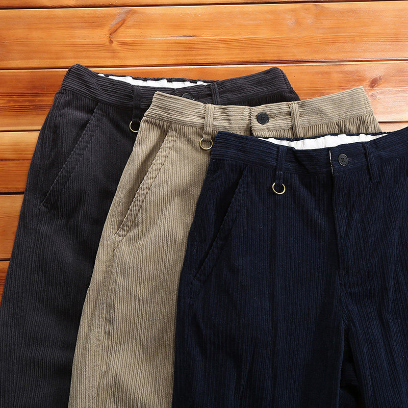 新款秋冬美式复古灯芯绒休闲裤男松紧腰百搭直筒通勤长裤潮
