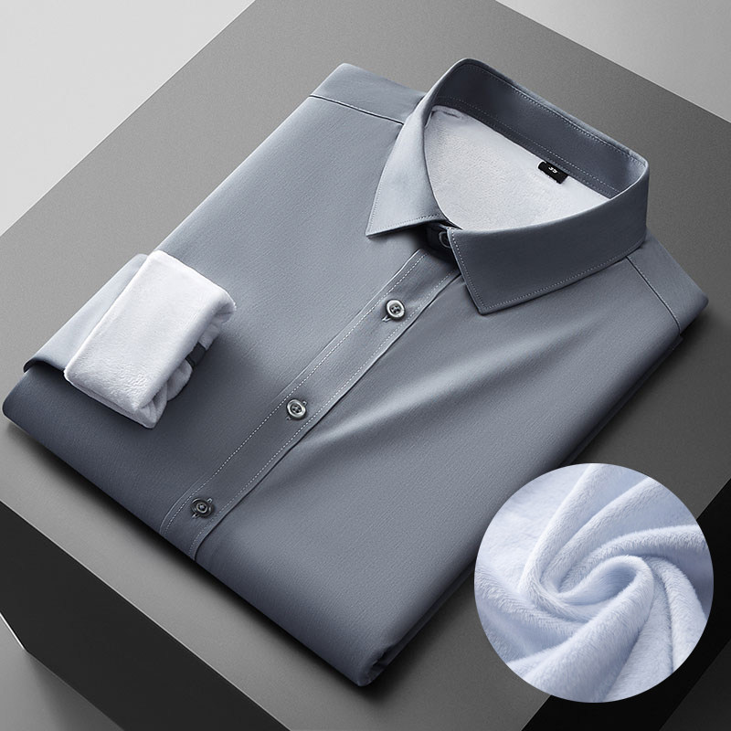 传棨方领长袖加绒冬季厚款衬衫