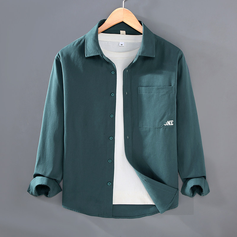 100%纯棉长袖衬衫男简约工装内搭潮流百搭宽松品质衬衣外套男